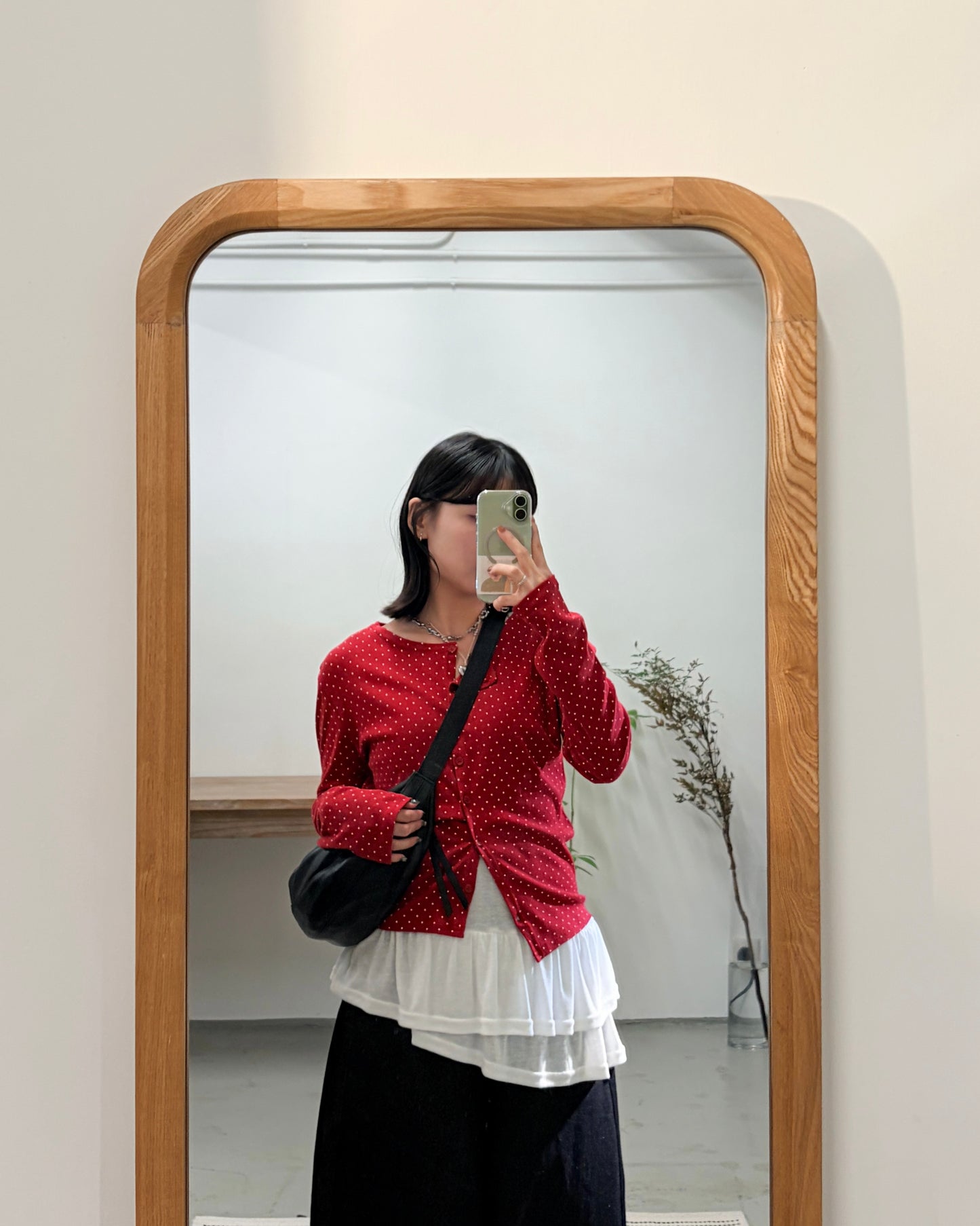 TP712- Small Dot Button Top / Cardigan | White | Red | Navy | Black | Grey | Brown