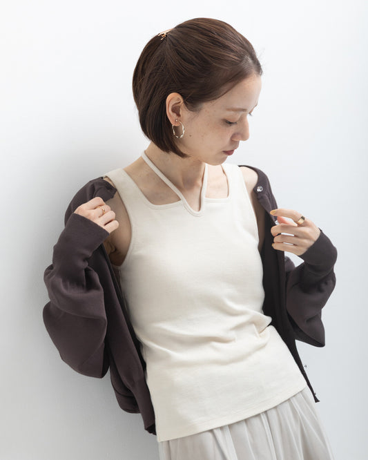 TP797- Corded Ribbon Tank Top With Cups | Ivory | Black
