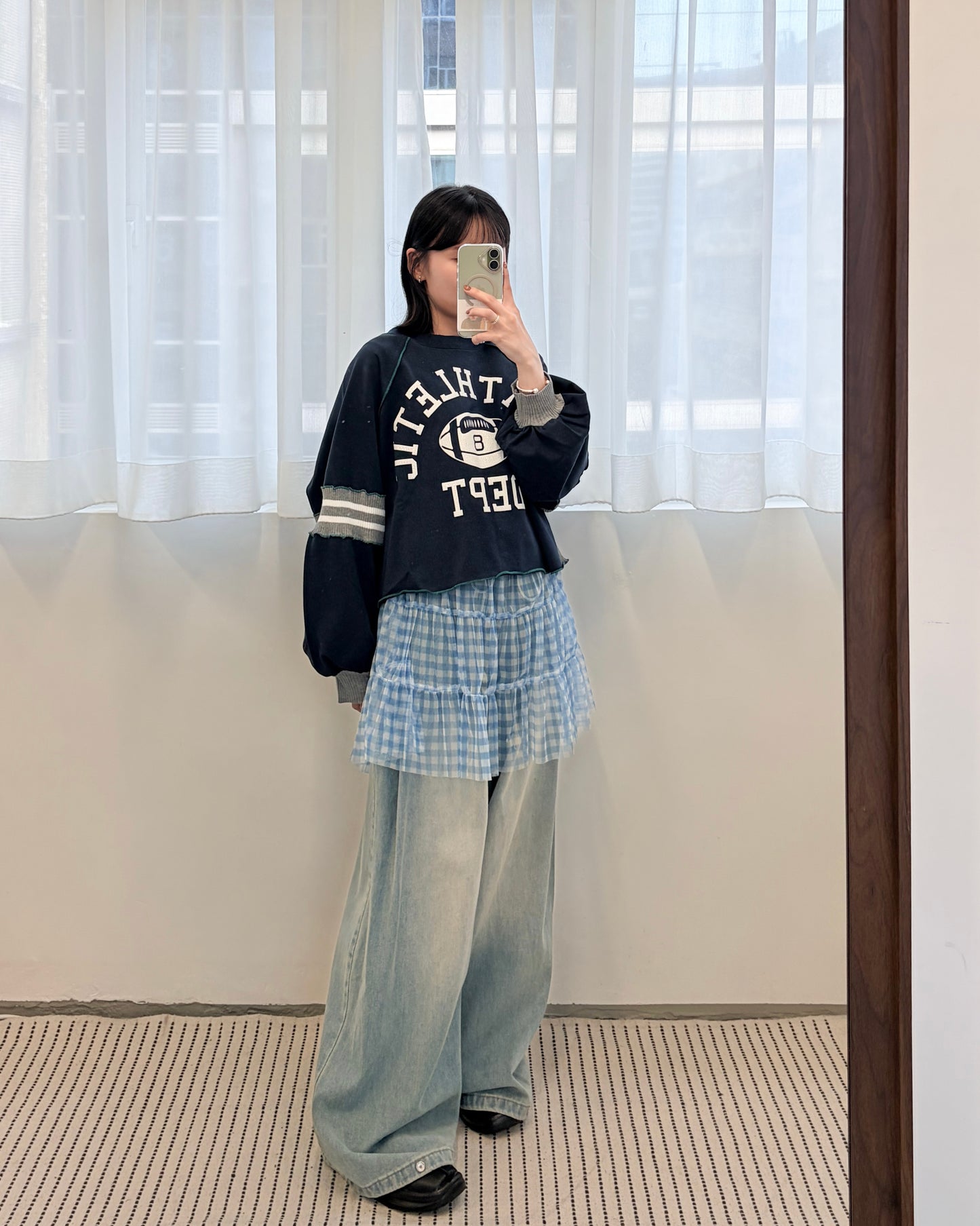 TP709- 拼布Printed Sweatshirt Hoodie | Grey | Navy