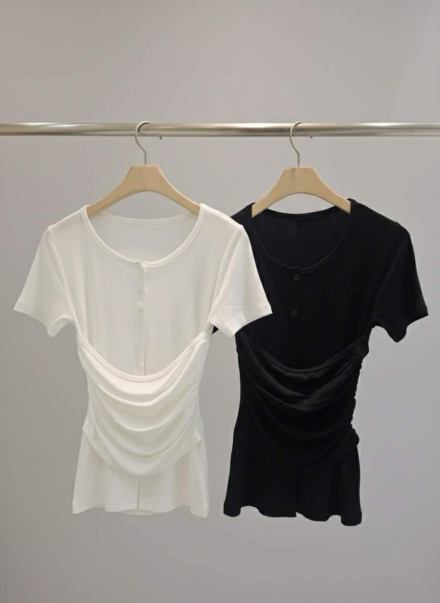 TP744- Short Tube Top Tee | White  | Black