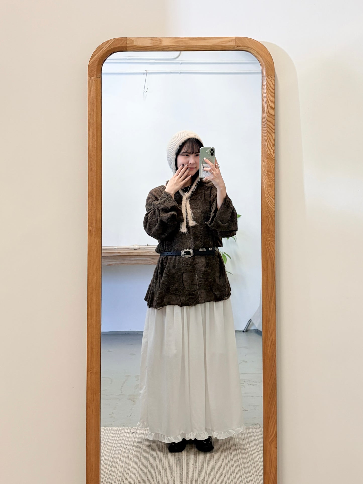 SK141- Ruffle Long Skirt | White | Charcoal