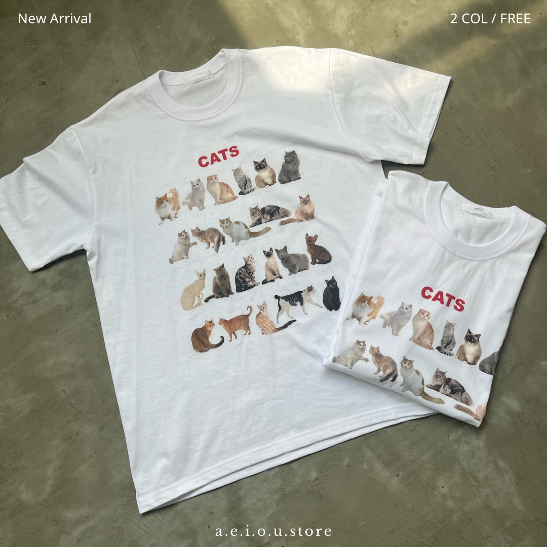 TP166- Cat Over Size Tee | White | Black