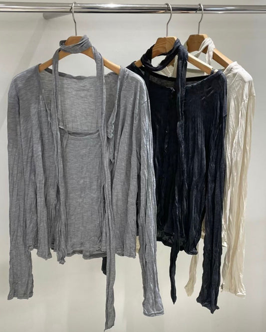 TP845- 皺布背心連外套Set | Cream ｜ Grey | Dark Grey
