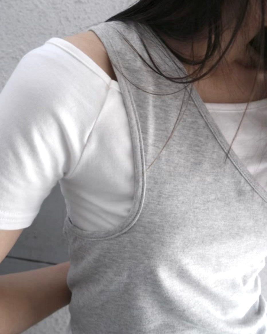 TP755- Off Shoulder 2 in 1 Top | Black x Light Grey | White x Grey | Deep Grey x Black ( 2件可分開 )