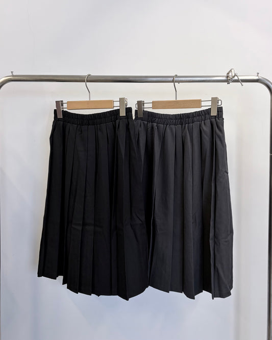 SK159- Pleated Mid-Long Skirt | Grey | Black