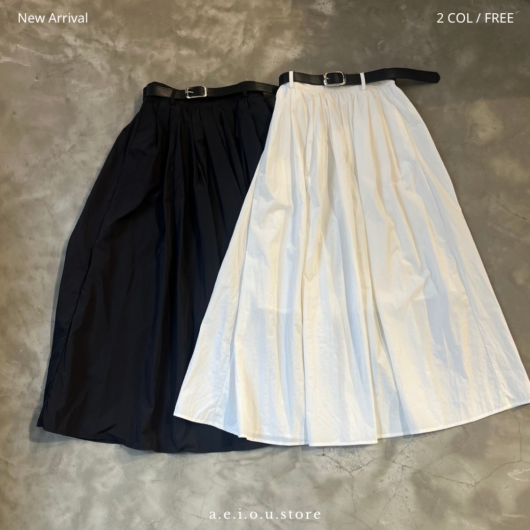 SK76- Umbrella Skirt With Belt | White | Black