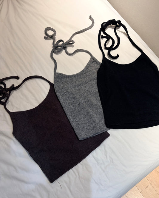 TP700- 直紋後綁吊帶背心 | Grey | Brown | Black