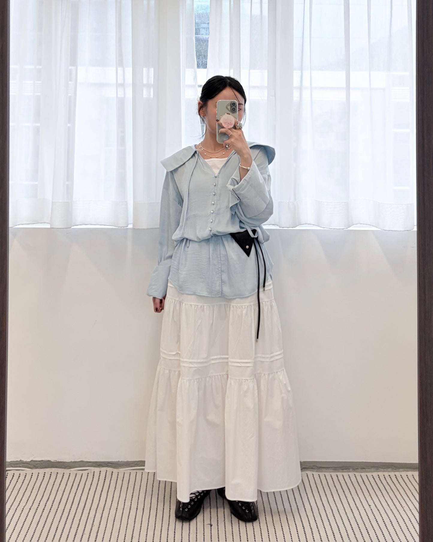 TP785- Sailor Coller Rayon Blouse | White | Beige | Blue | Black