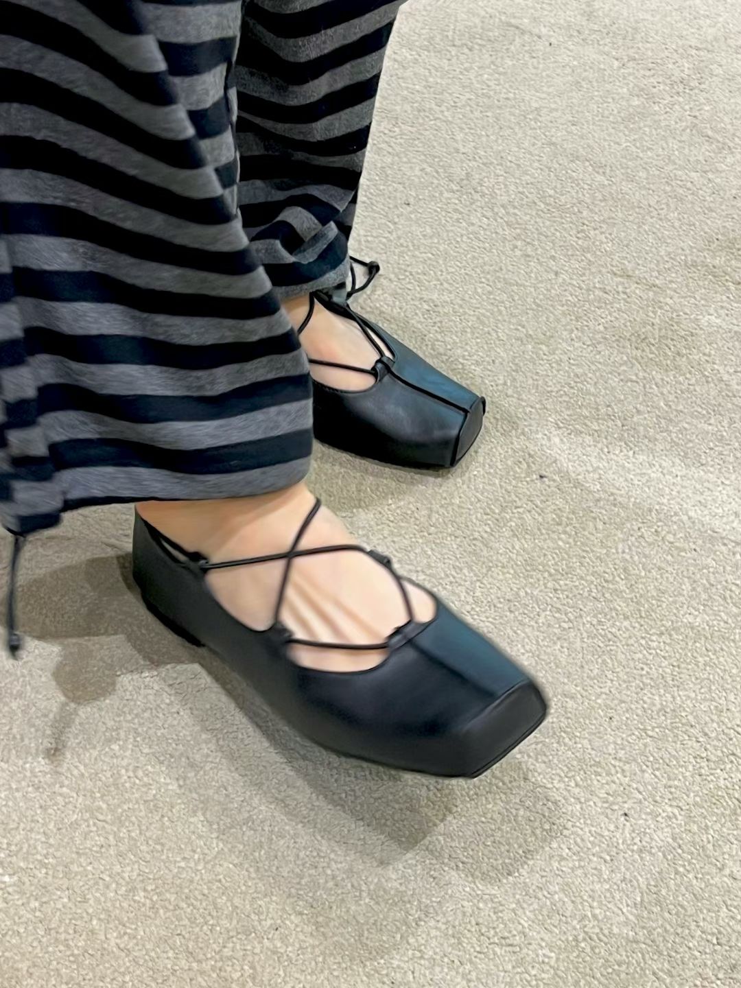 SH11- Square Ballet Flats | Brown | Black