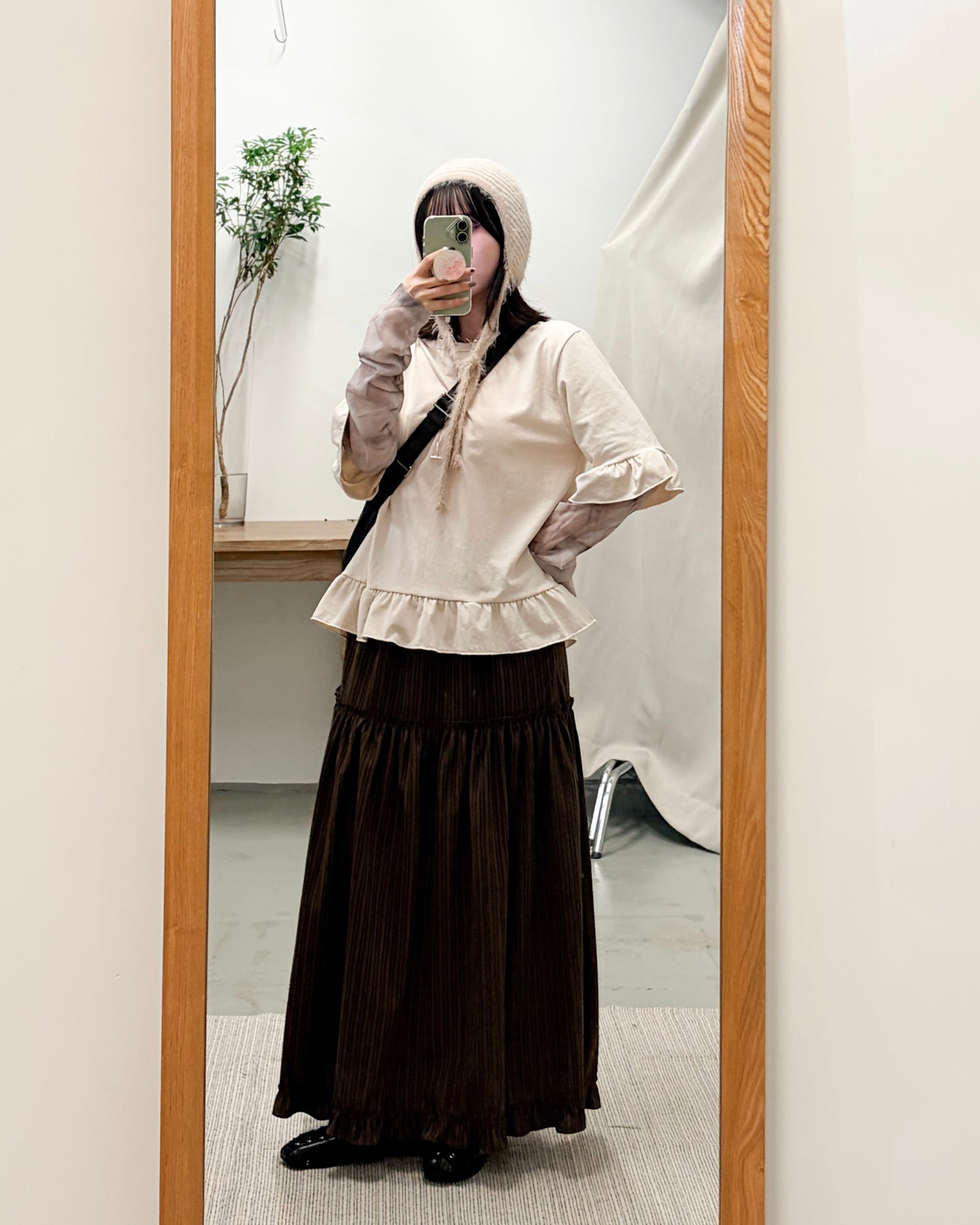 TP729- 2 in 1 Ruffle Sleeve Top | Beige | Grey