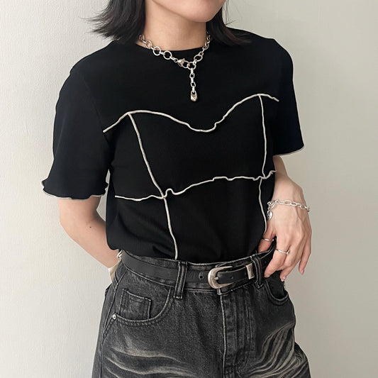 TP495- Ribbed T-shirt | Grey | Black