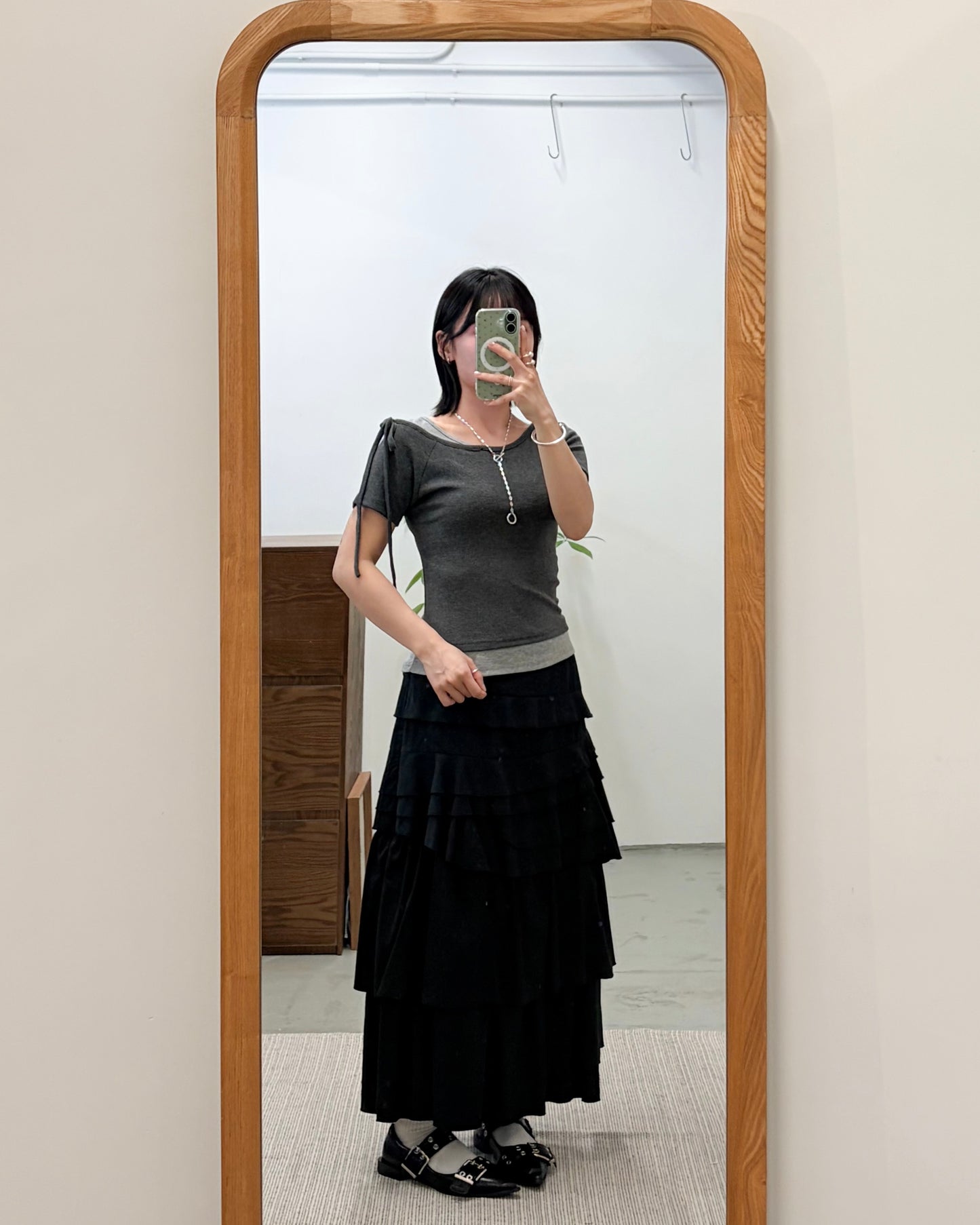 TP743- 2 in 1 Ribbon Sleeve Tee | White x Blue | Grey x Charcoal | White x Black