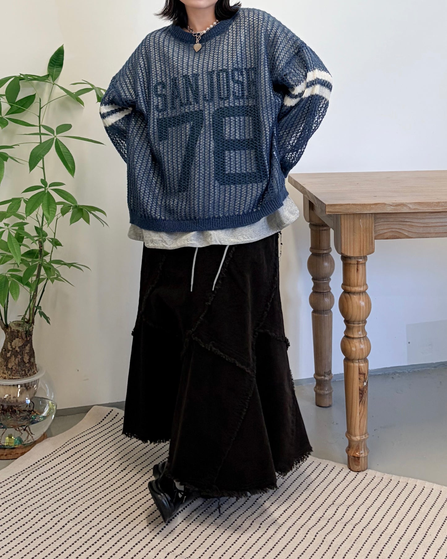 TP707- Printed Sweater x Knitwear Set | Ivory | Navy | Brown