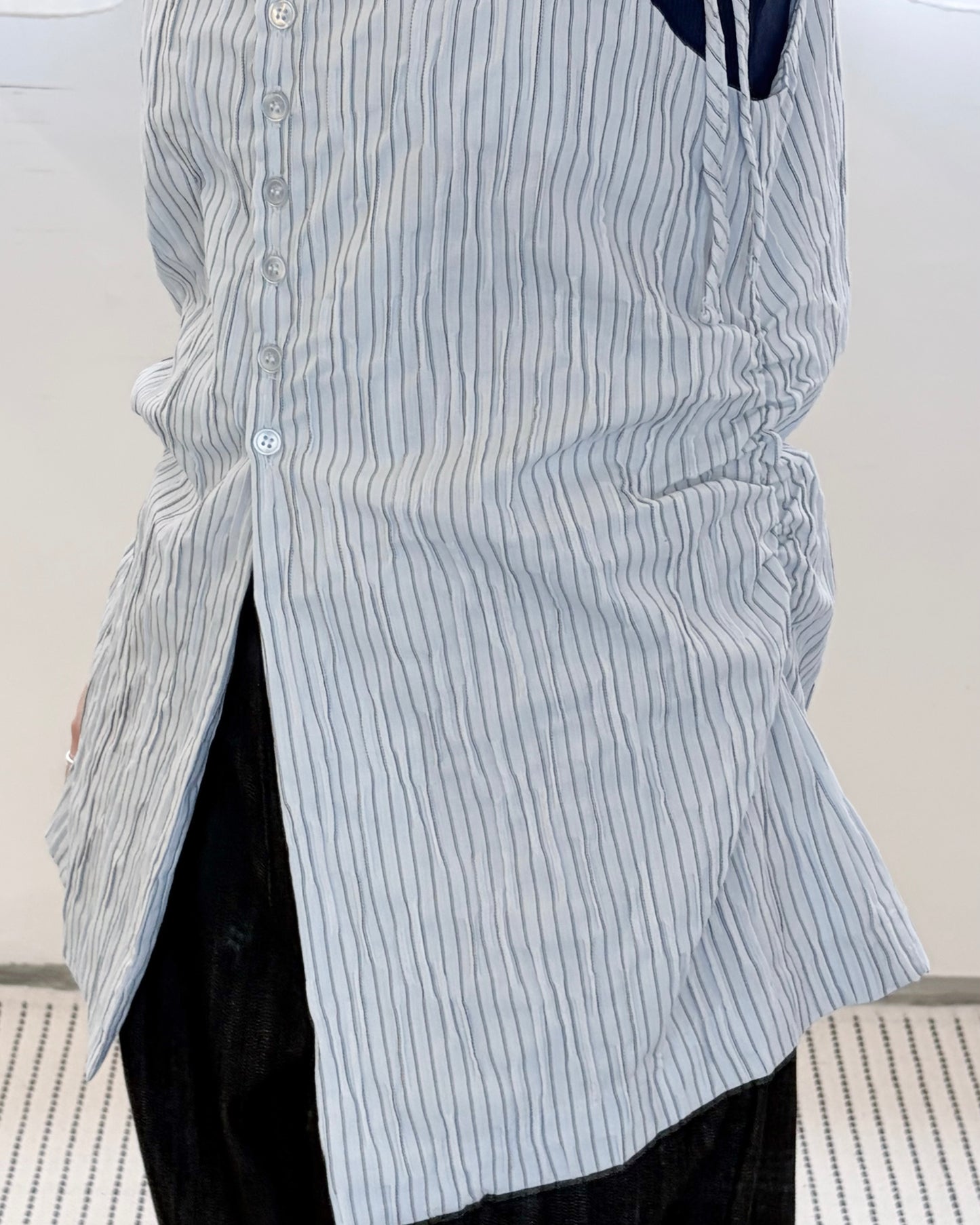 TP823- Ribbon Stripe Folded Vest |  Ivory | Blue | Black