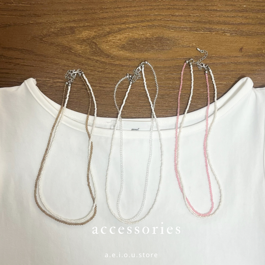 AC246- 雙拼色珠珠頸鏈 | White | Pink | Brown