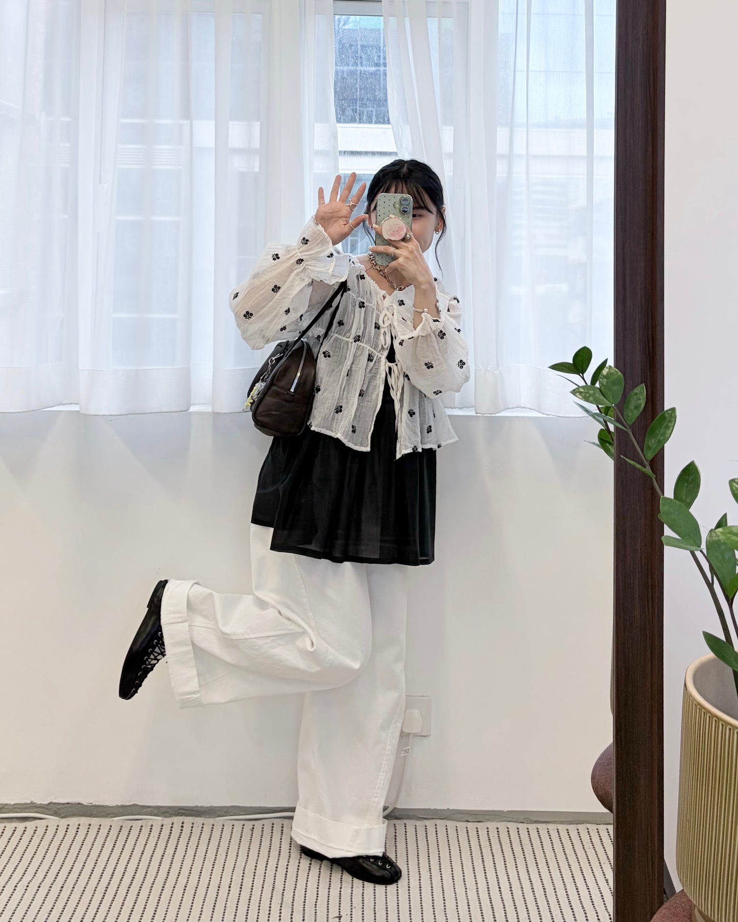 TP803- Flower Embroidery Blouse | White | Flower White | Flower Black