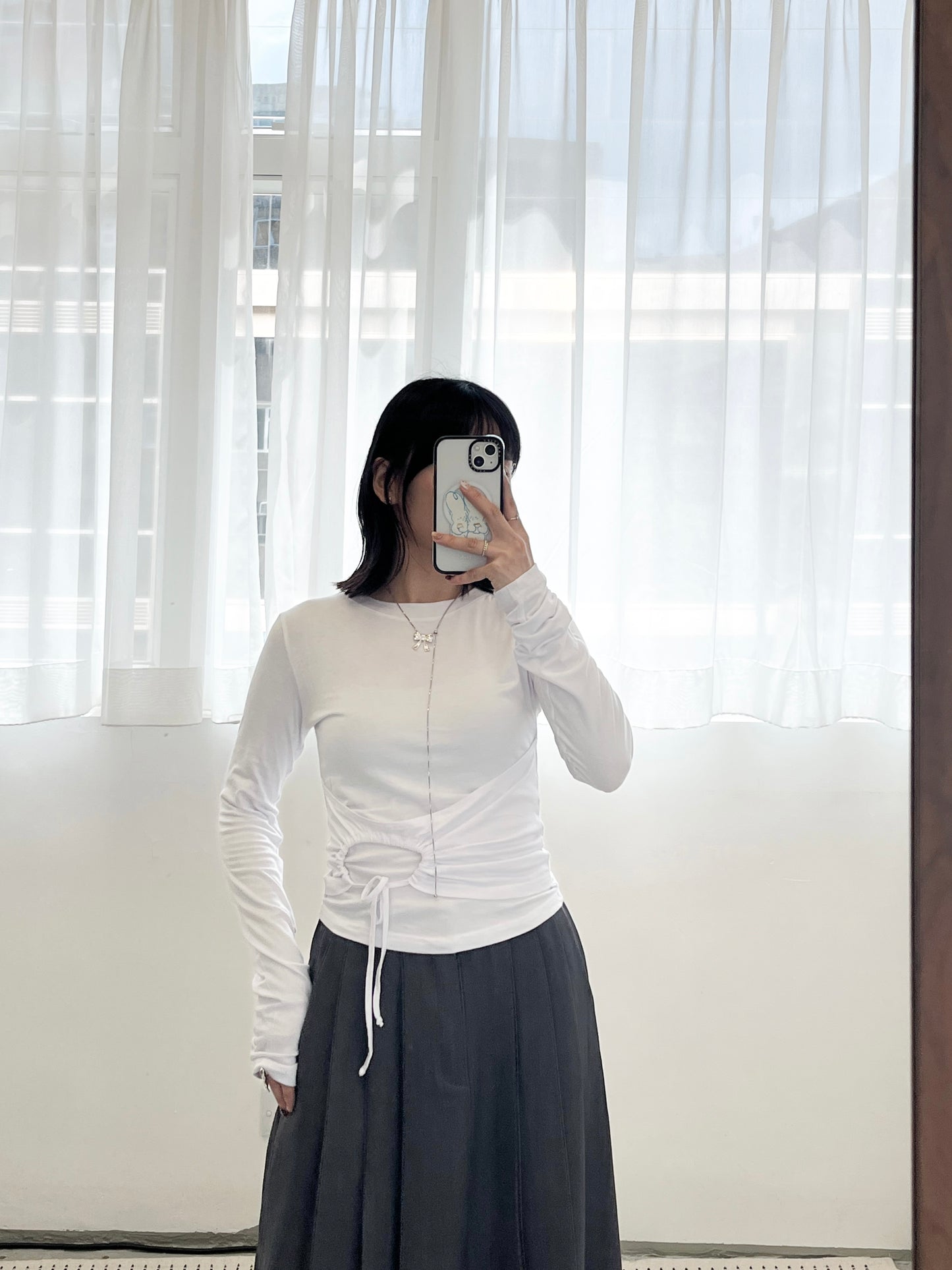 TP673- Circle Drawstring Top | White |Grey | Black