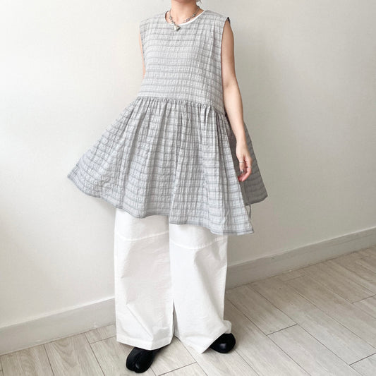 TP635- Big Cheked Side Ribbon Vest Layer | Grey