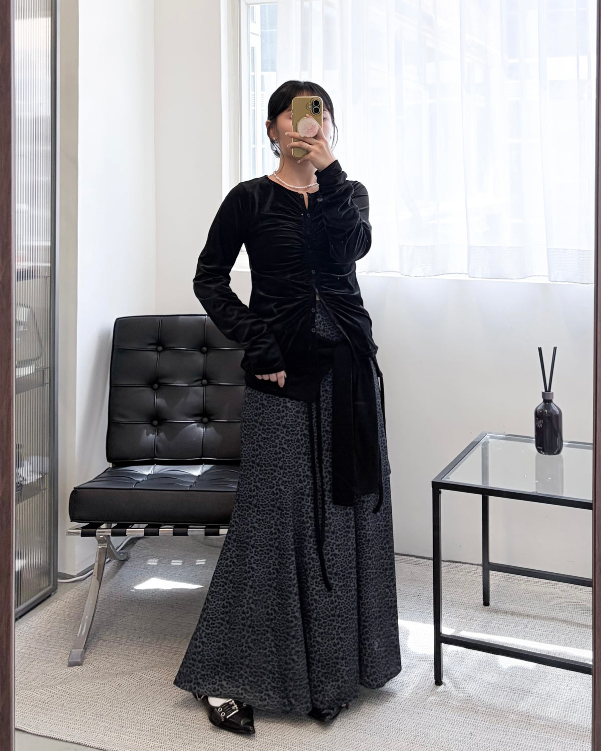 SK158- Leopard Print Fish-Tail Long Skirt | Brown | Charcoal