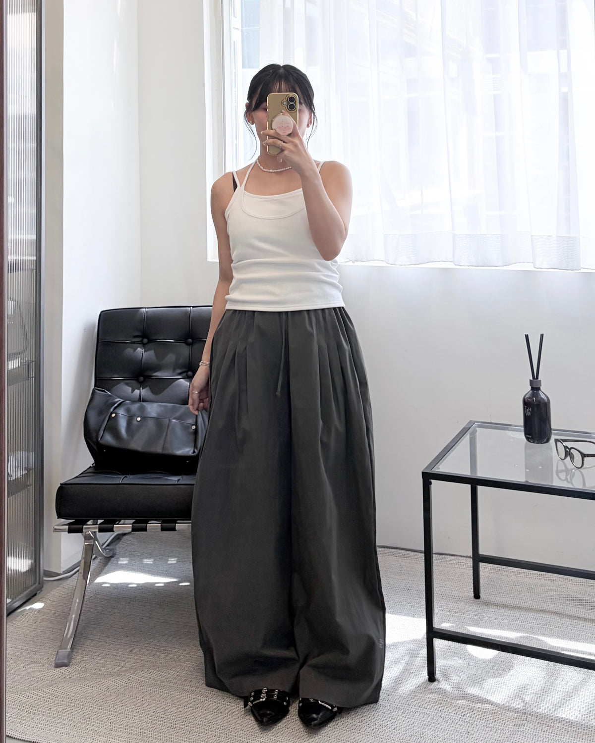 PT124- Soft Pleated Pants | Ivory | Grey