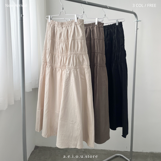 SK48- Shirring Skirt | Ivory | Grey | Black