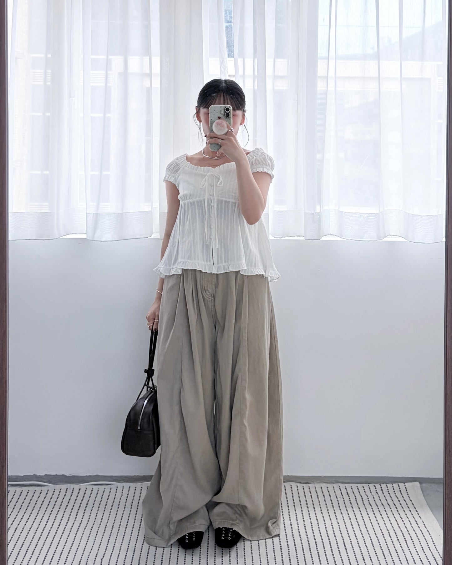 PT115- Soft Wide Leg Pants | White | Beige Grey