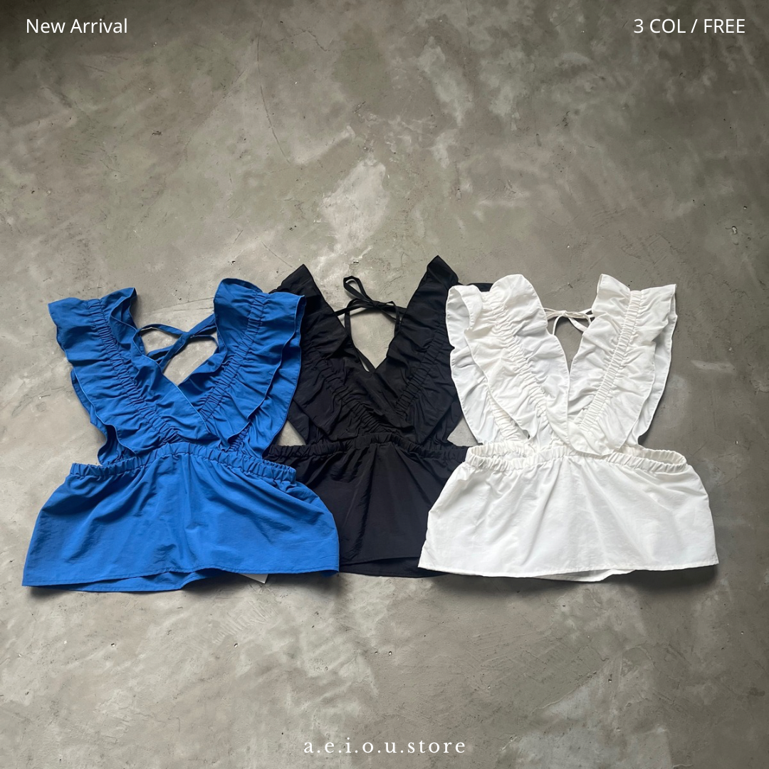 TP333- Gathered Ruffle Top | White | Blue | Black