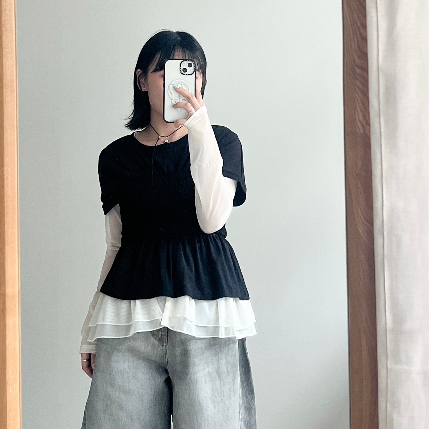 TP494- Layer See-through V Neck Top | White | Grey | Black