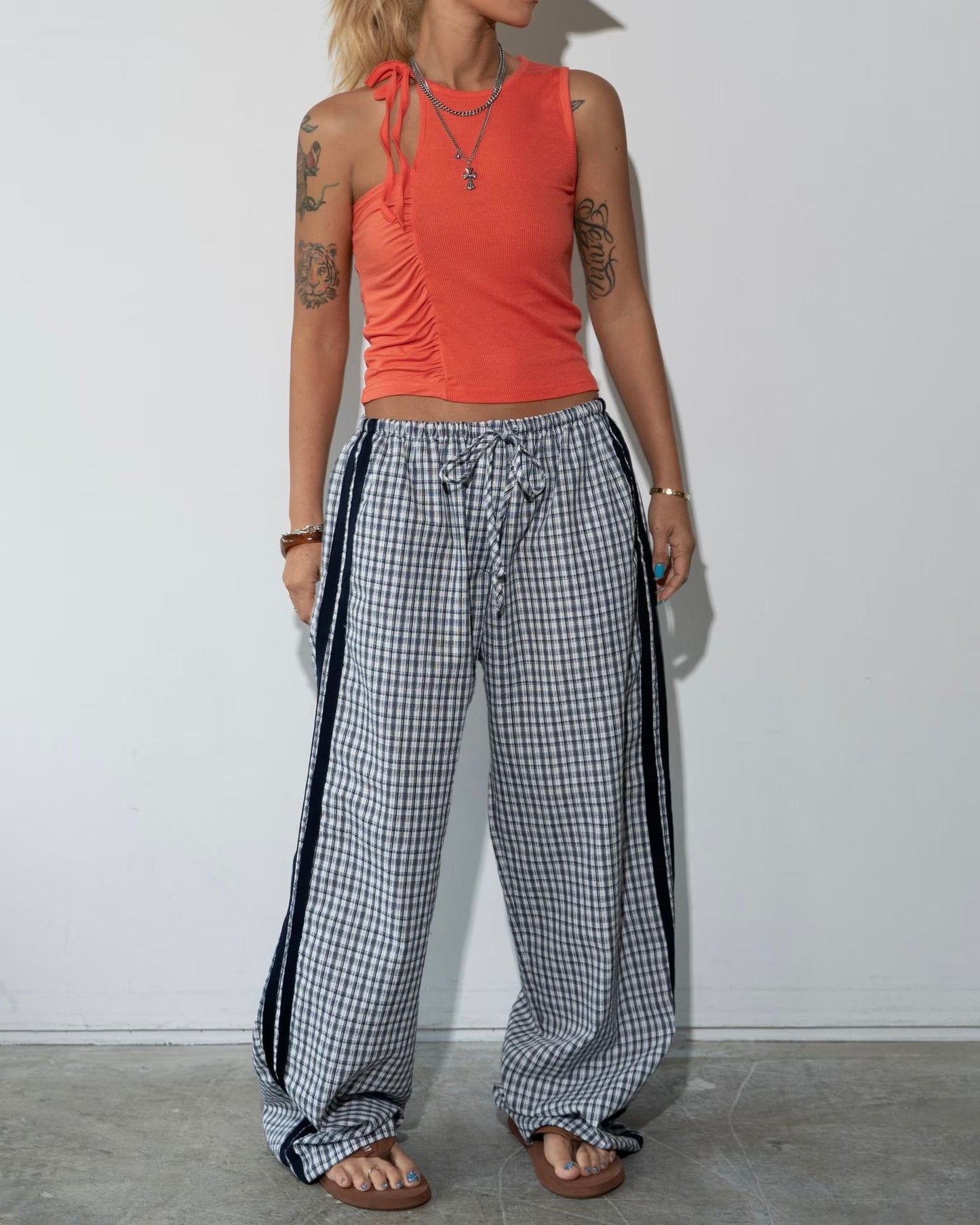 TP817-  Cut-off Shoulder Vest | White | Black | Orange