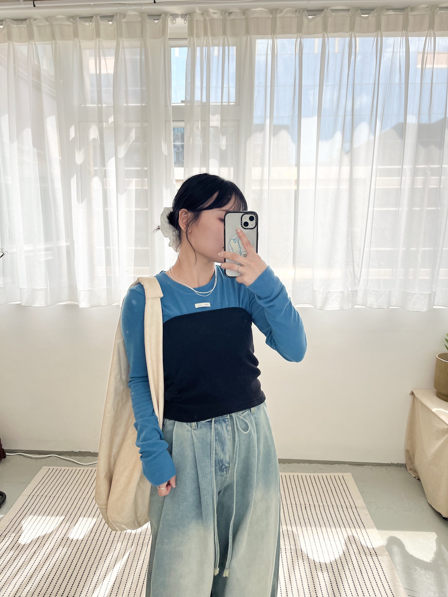 TP674- Logo Tag Cotton Top | Ivory | Grey | Blue | Brown | Black