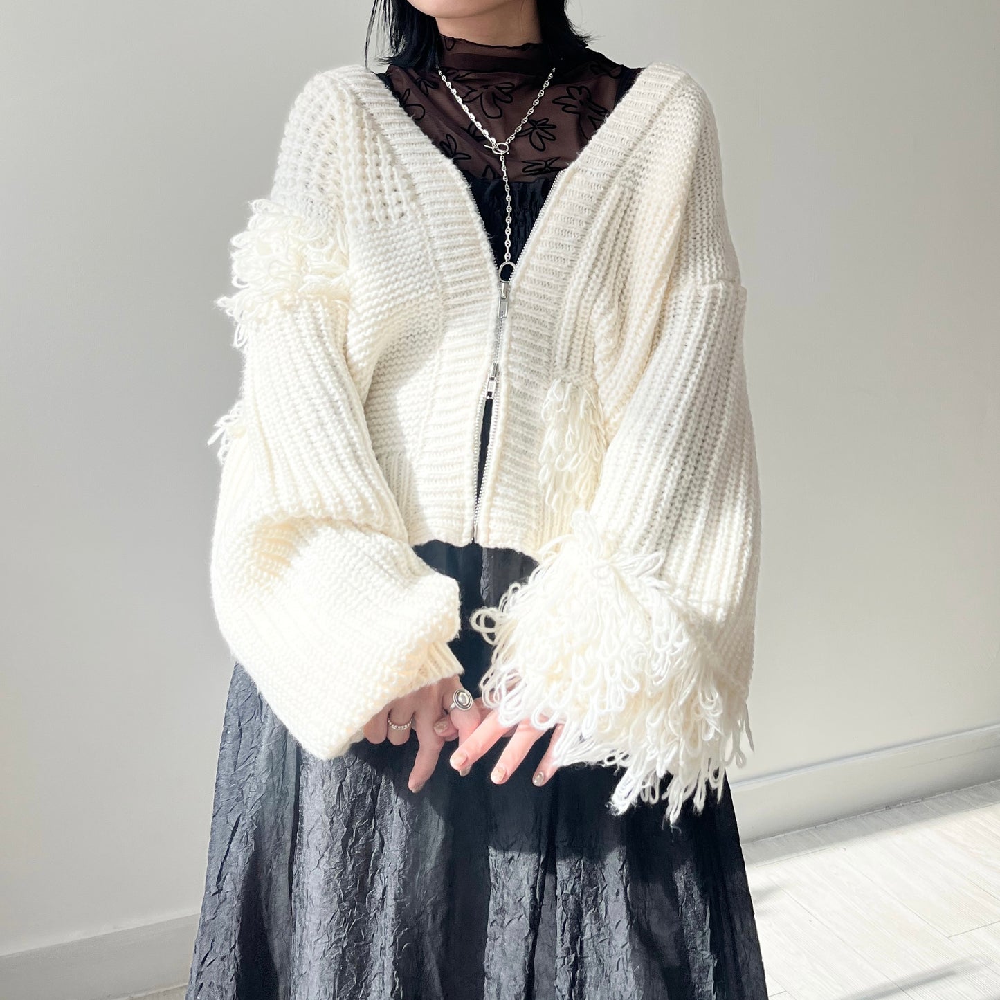 JK23-  Soso Sweater Cardigan | Ivory | Black