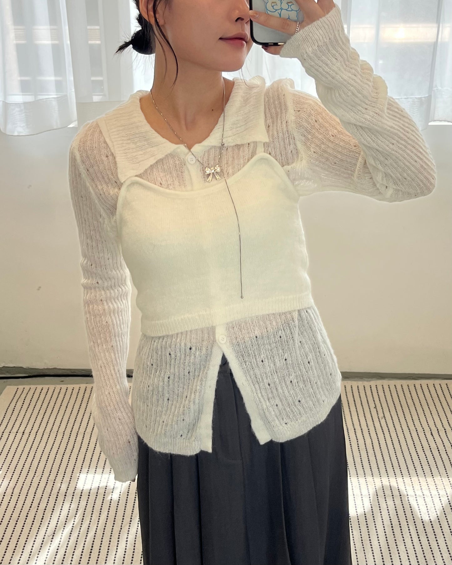 TP675- Knitwear Vest Set Top | Ivory | Grey