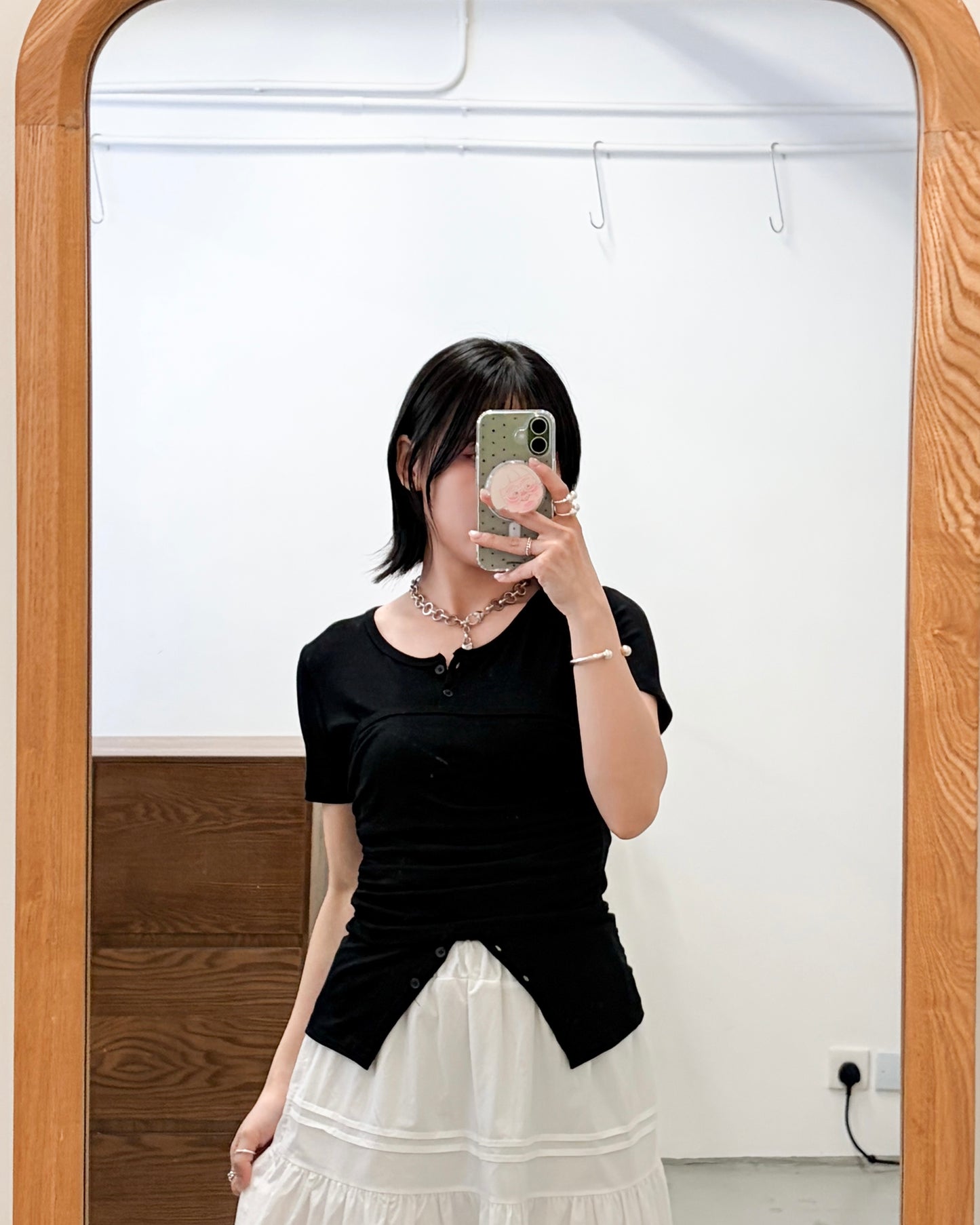 TP744- Short Tube Top Tee | White  | Black