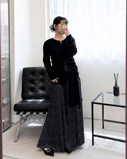SK158- Leopard Print Fish-Tail Long Skirt | Brown | Charcoal