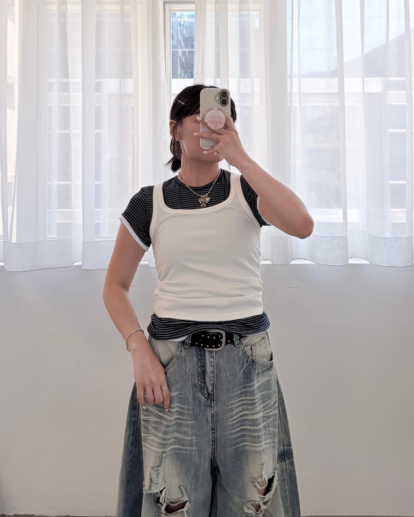 TP826- Square Neck Vest | White | Charcoal | Red
