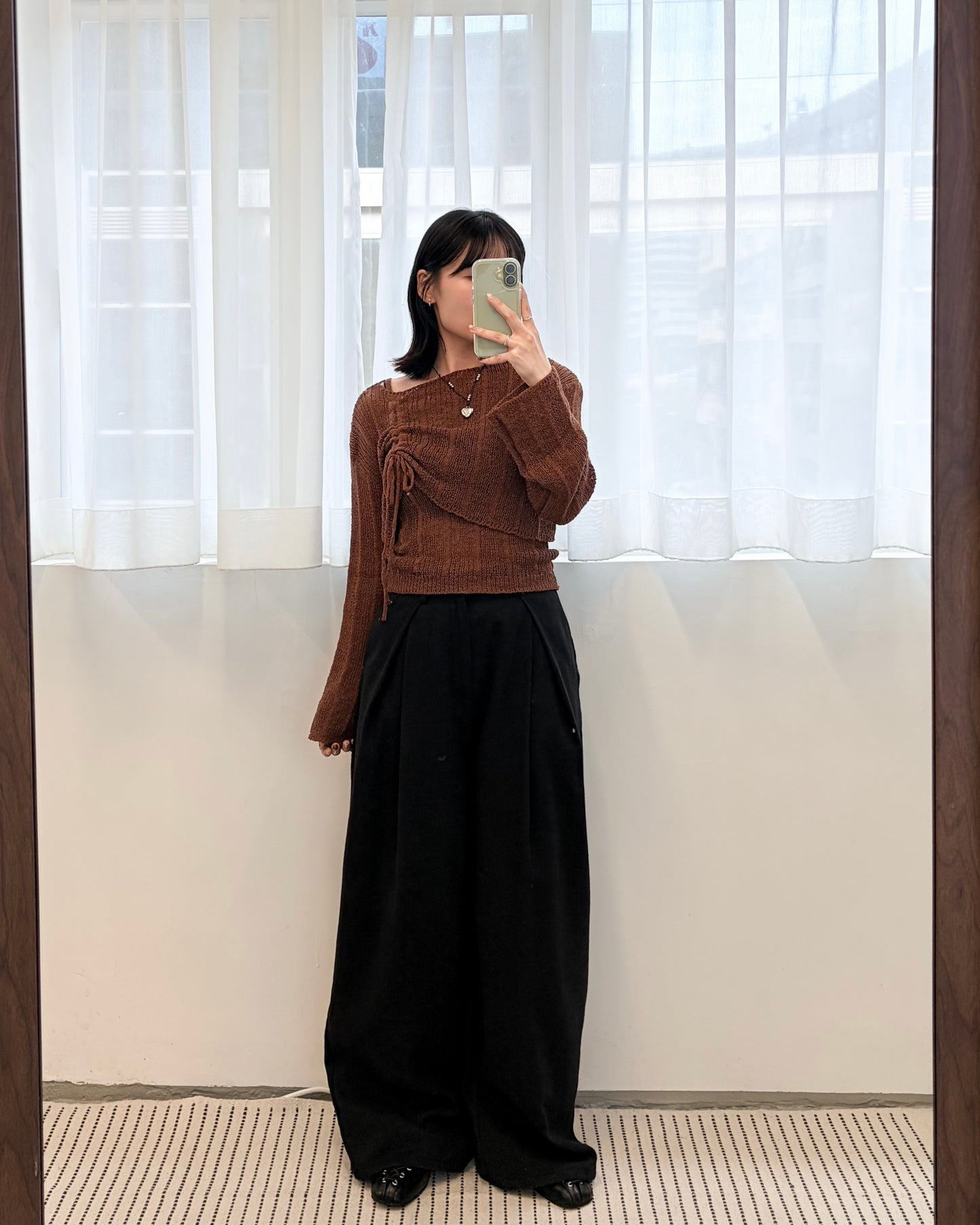 TP681- Cropped Shirring Set Top | Ivory | Brown | Black