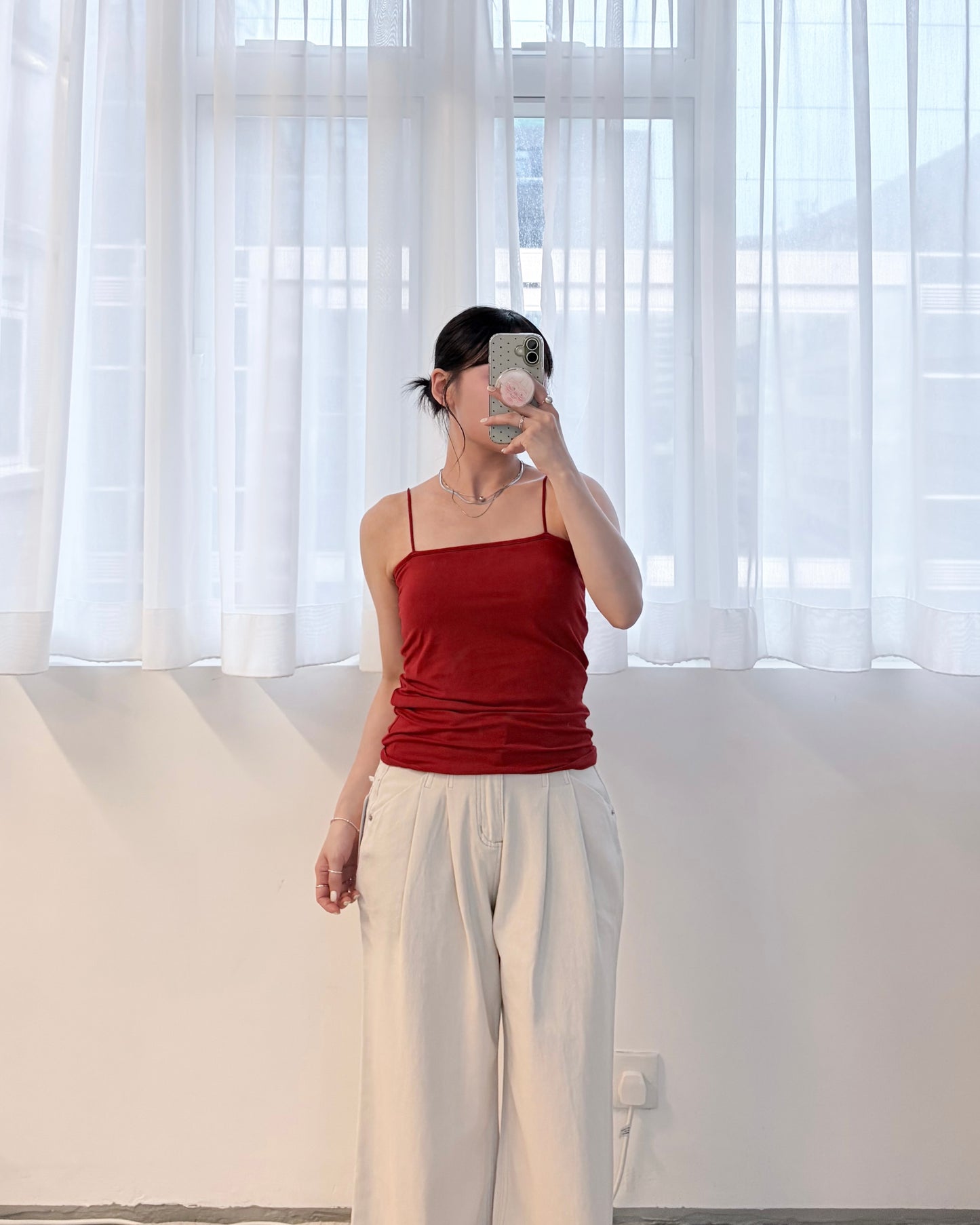 TP795- 🇯🇵UV Cooling Bamboo Bare Camisole with Cups | White | Red | Blue | MilkTea | Charcoal | Black no ( 涼感防UV )