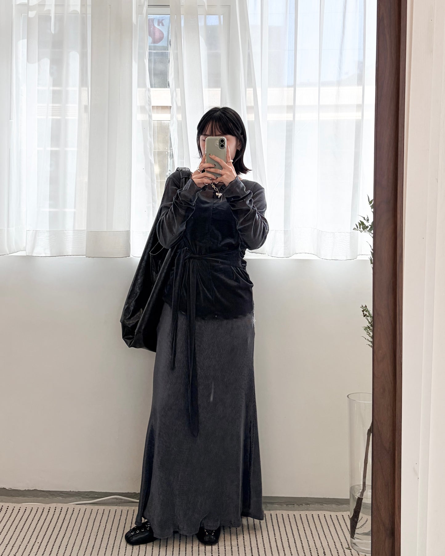 SK136- 絲絨Pocket Skirt ｜Light Grey | Grey | Red wine | Black