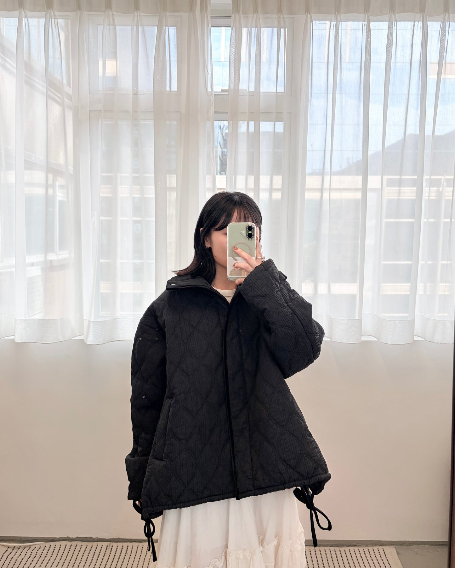 JK47- Design Cotton Coat | White | Black