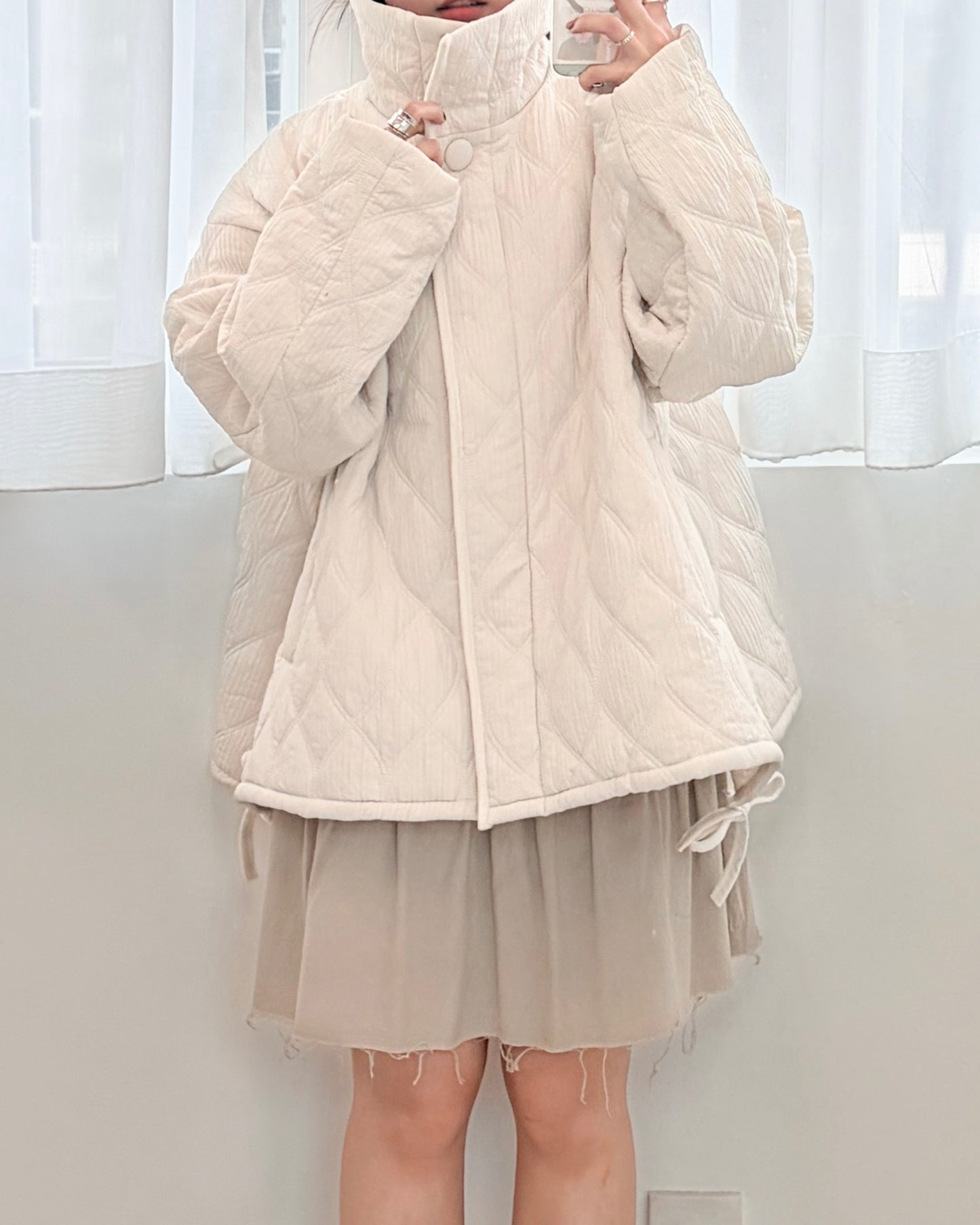 JK47- Design Cotton Coat | White | Black