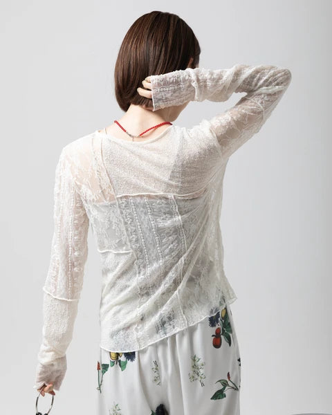 TP849- Lace Patchwork Pullover | Ivory | Black