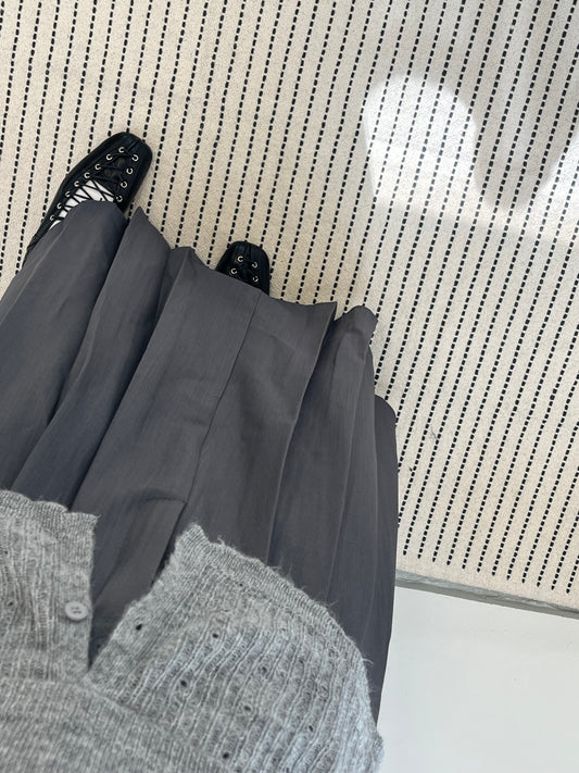 SK131- Pleated Skirt with Belt | Grey