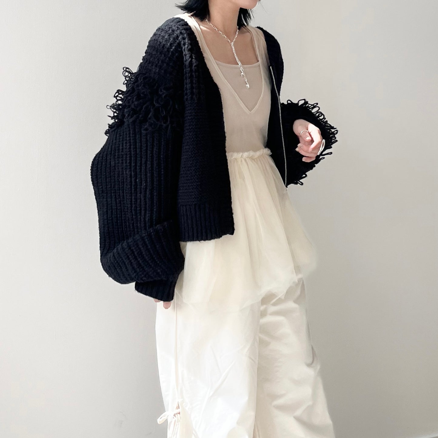 JK23-  Soso Sweater Cardigan | Ivory | Black