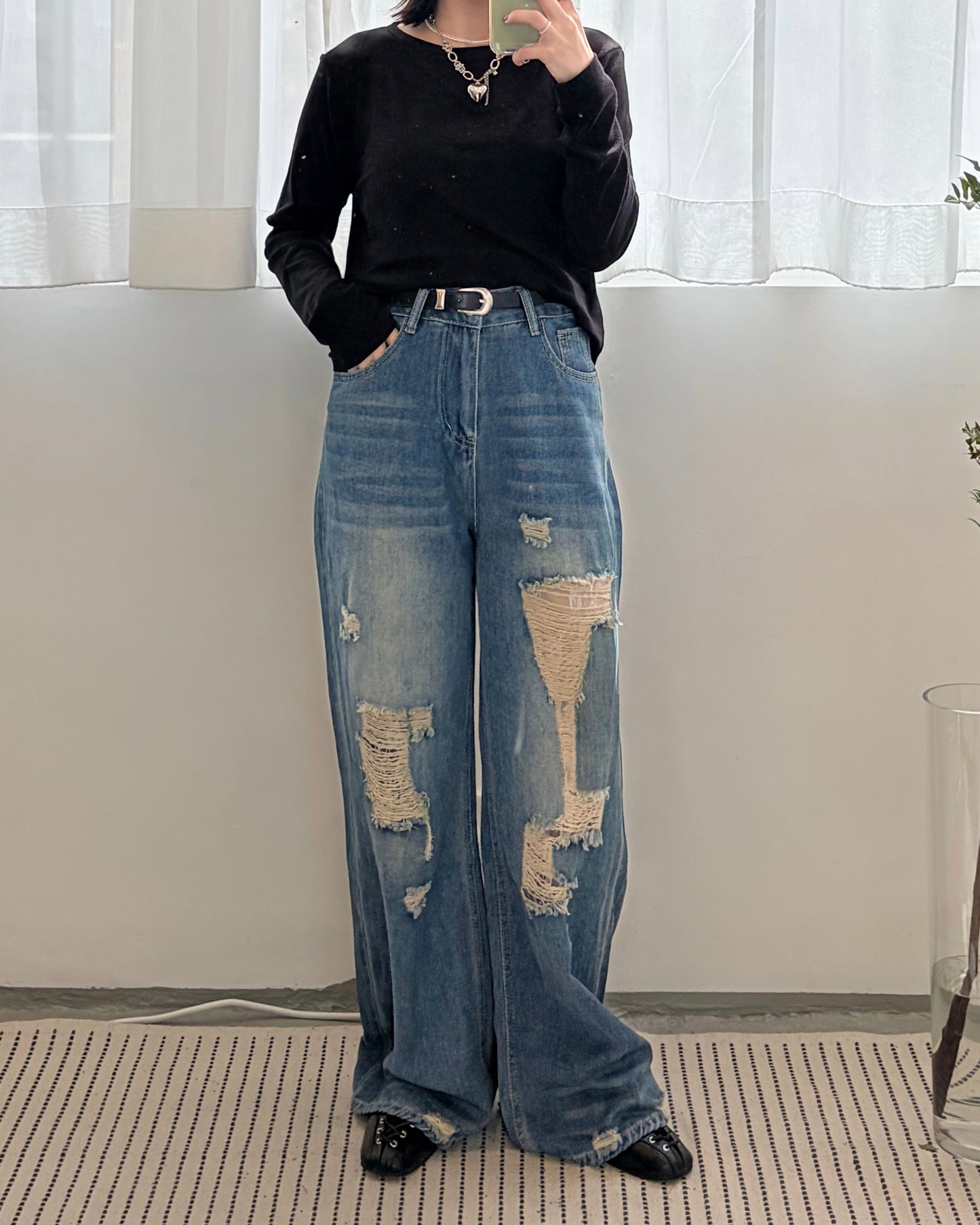 PT102- 破爛Lace Full Length Jeans
