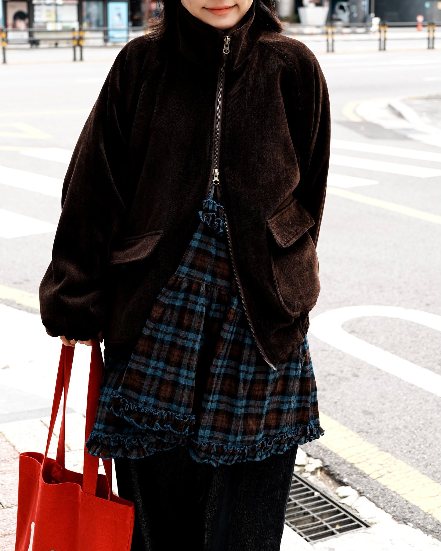 必入手！ JK45- 天鵝絨羊毛企領雙拉鍊外套 | Brown | Black ( 內有毛毛 )