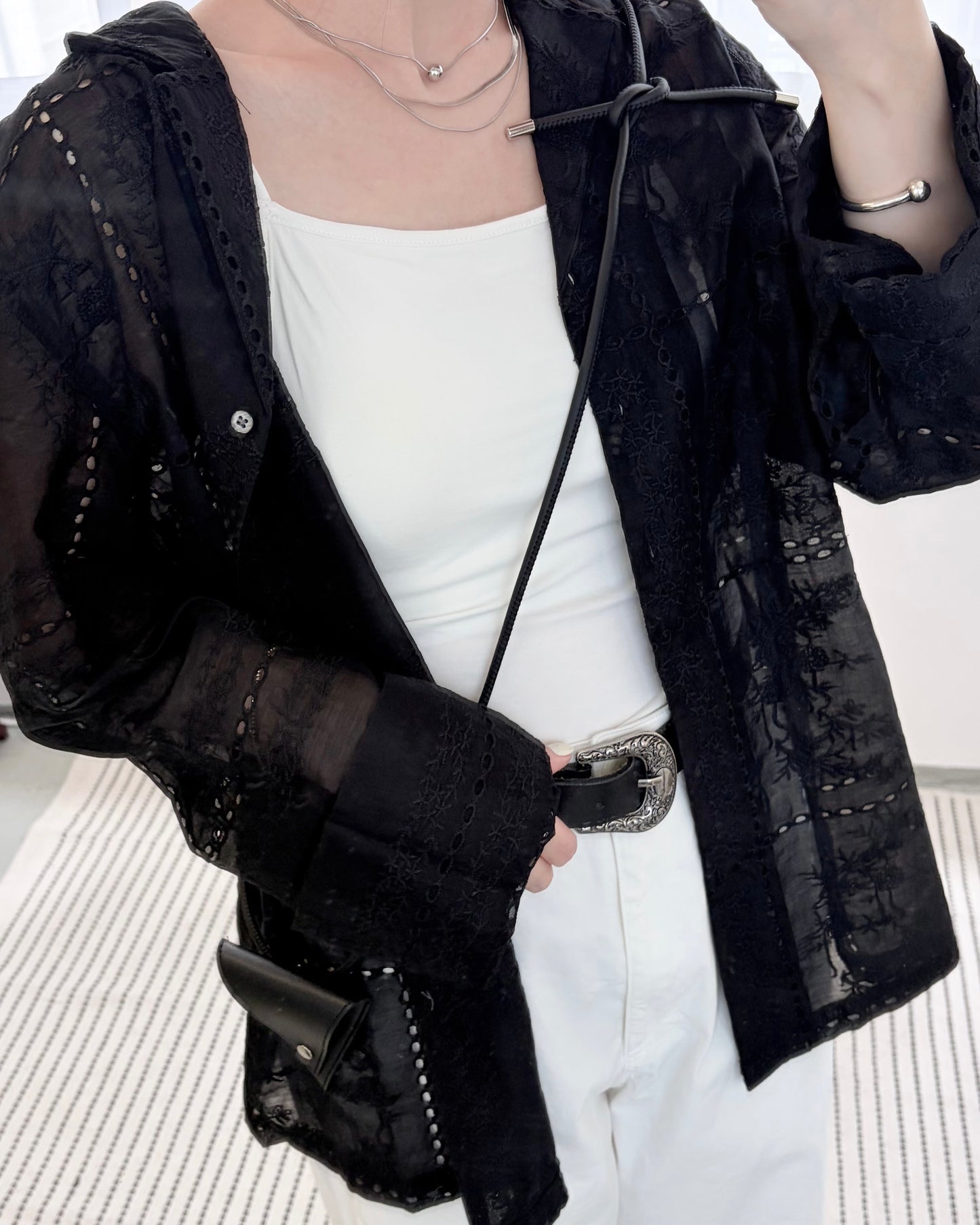 JK53- Embroidered Shirt Jacket | Black