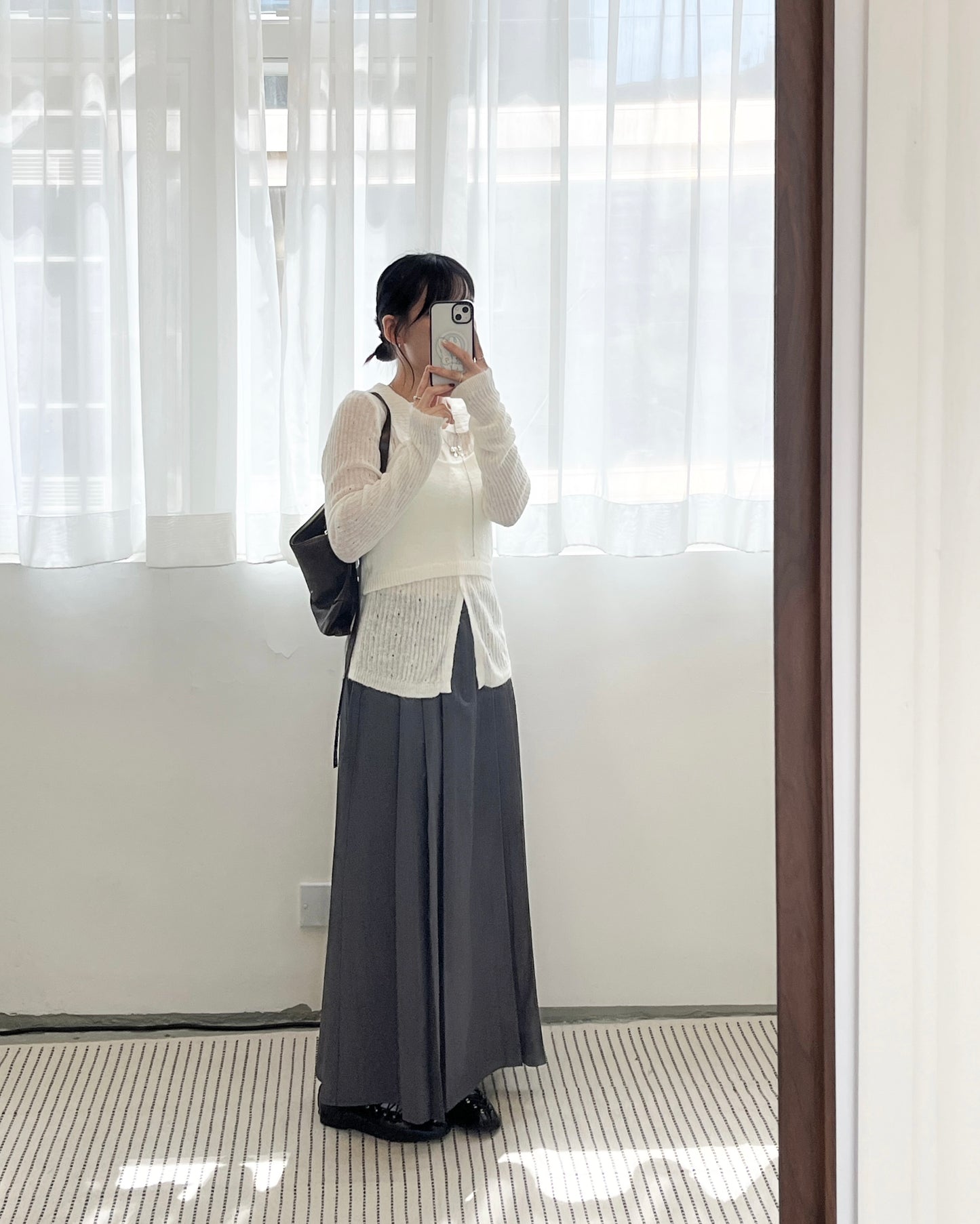 SK131- Pleated Skirt with Belt | Grey