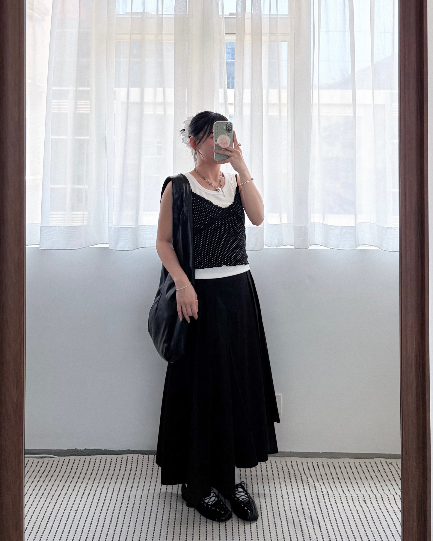 SK147- Layer Pleated Skirt | Grey | Black