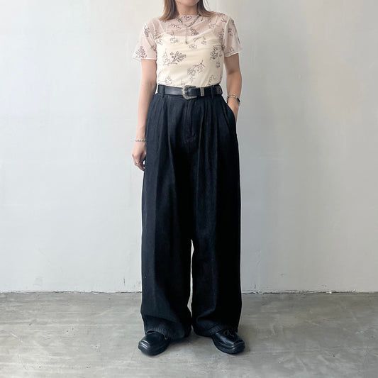 PT54- Denim Pant Tucked Wide Pants | Navy | Black