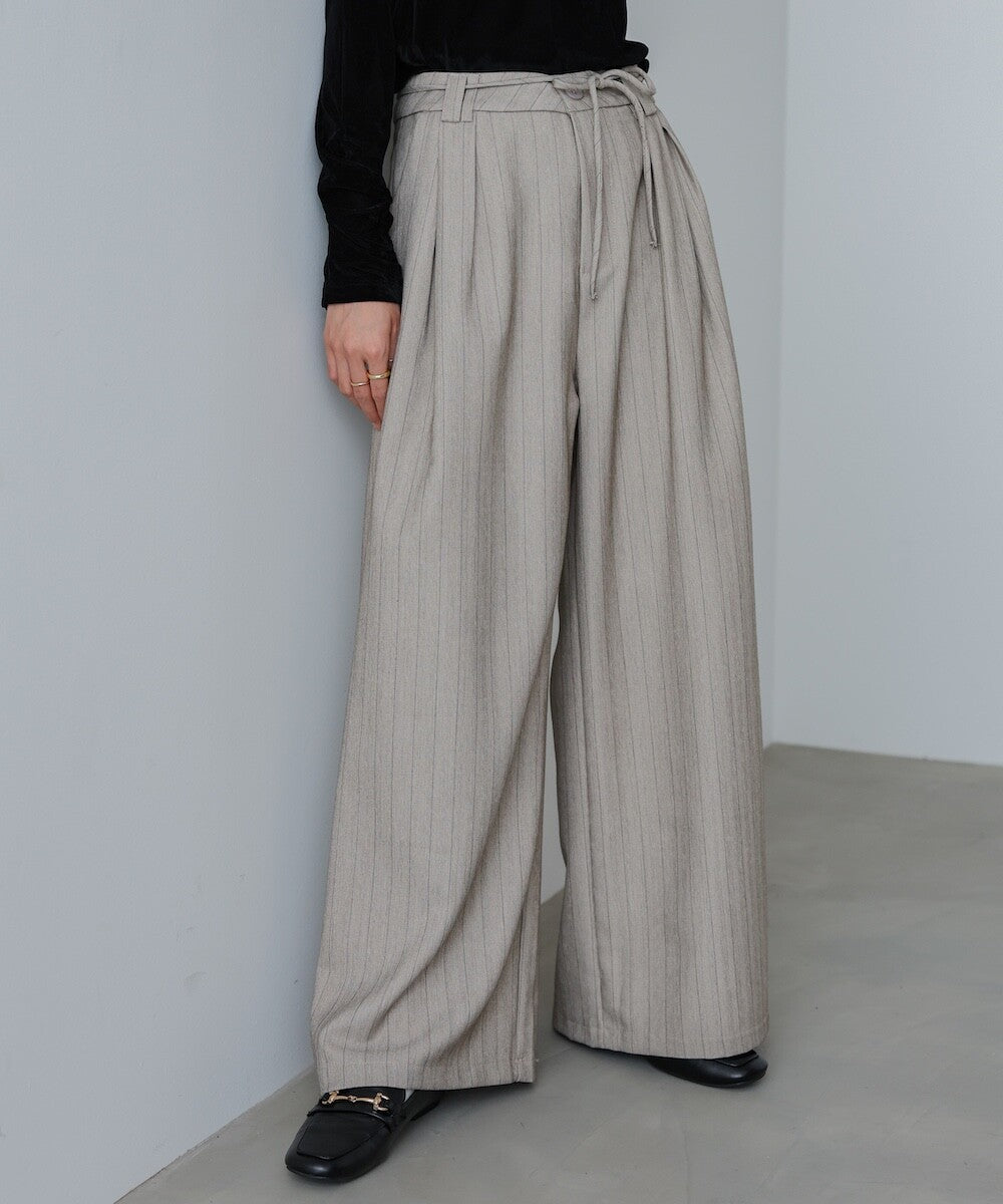 PT100- Stripe Classic Pant | Beige | Grey ( S / M ) 附有一條腰帶